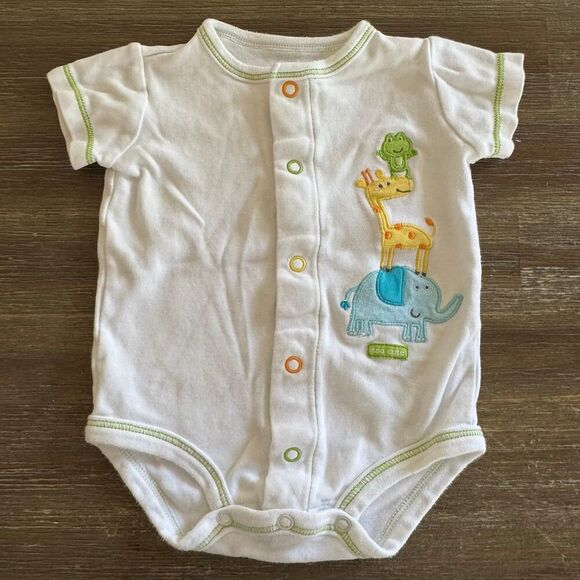 Carter’s Baby Boy White Onesie Animals Embroidered Short Sleeve 3M - Picture 1 of 3